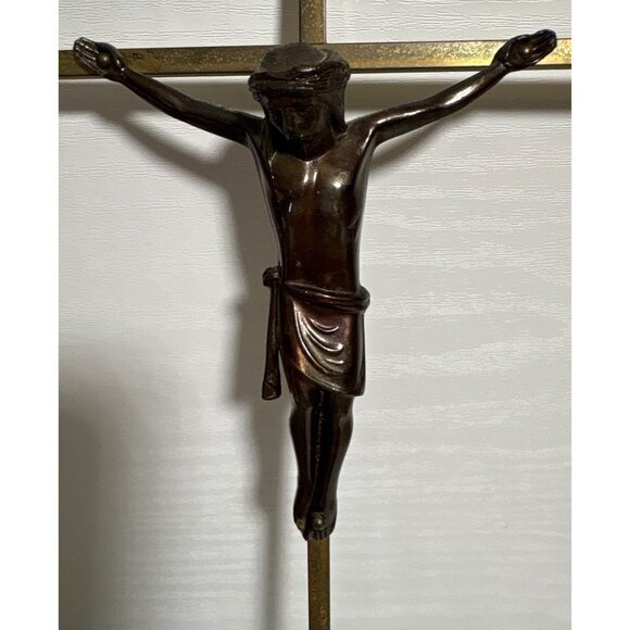 Vintage Brass Wall Crucifix Made In West Germany With INRI Inscription - Picture 3 of 8